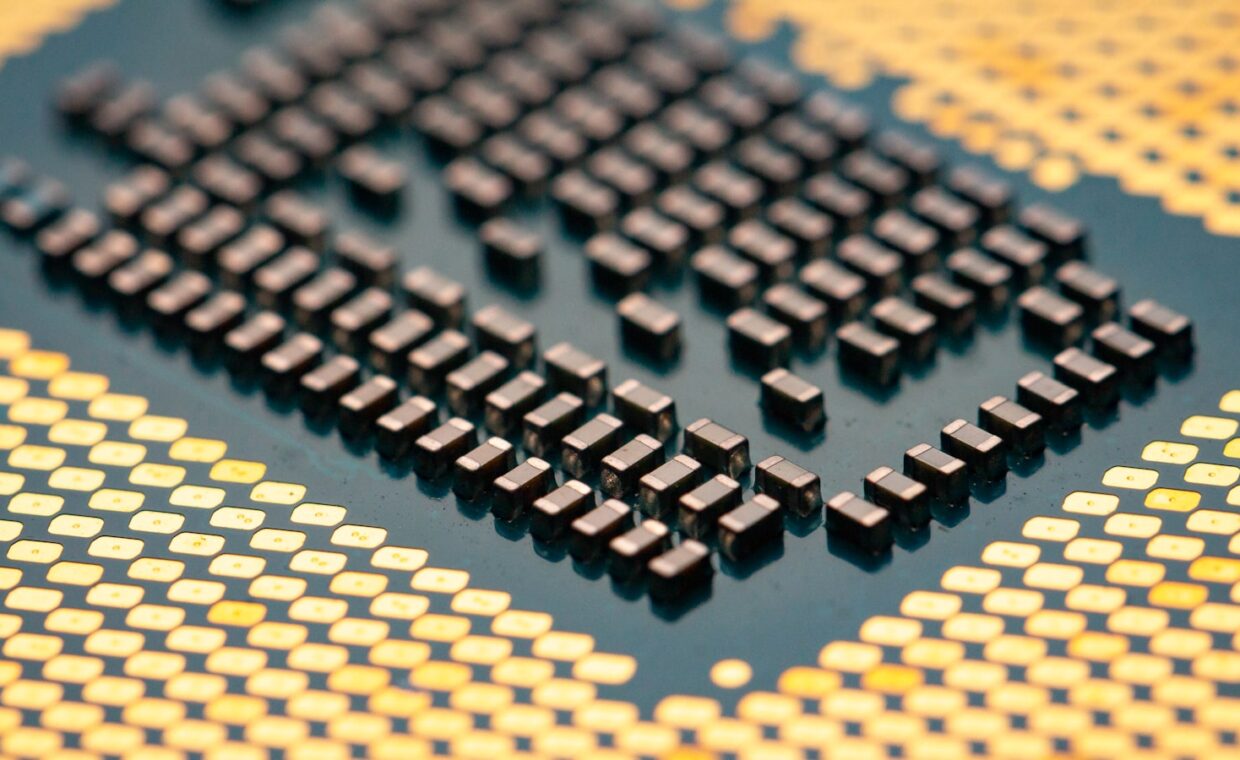 Processor pins macro, photographed for a technology article.