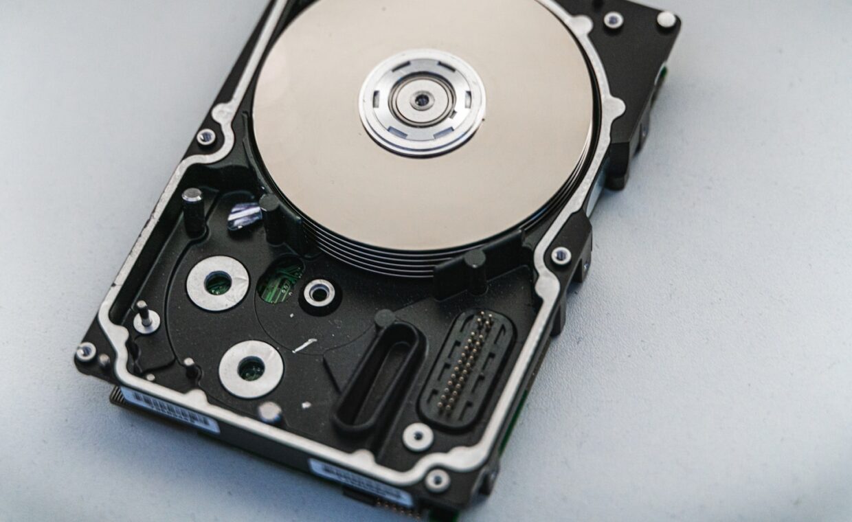 Hard drive platters, photographed for a technology article.