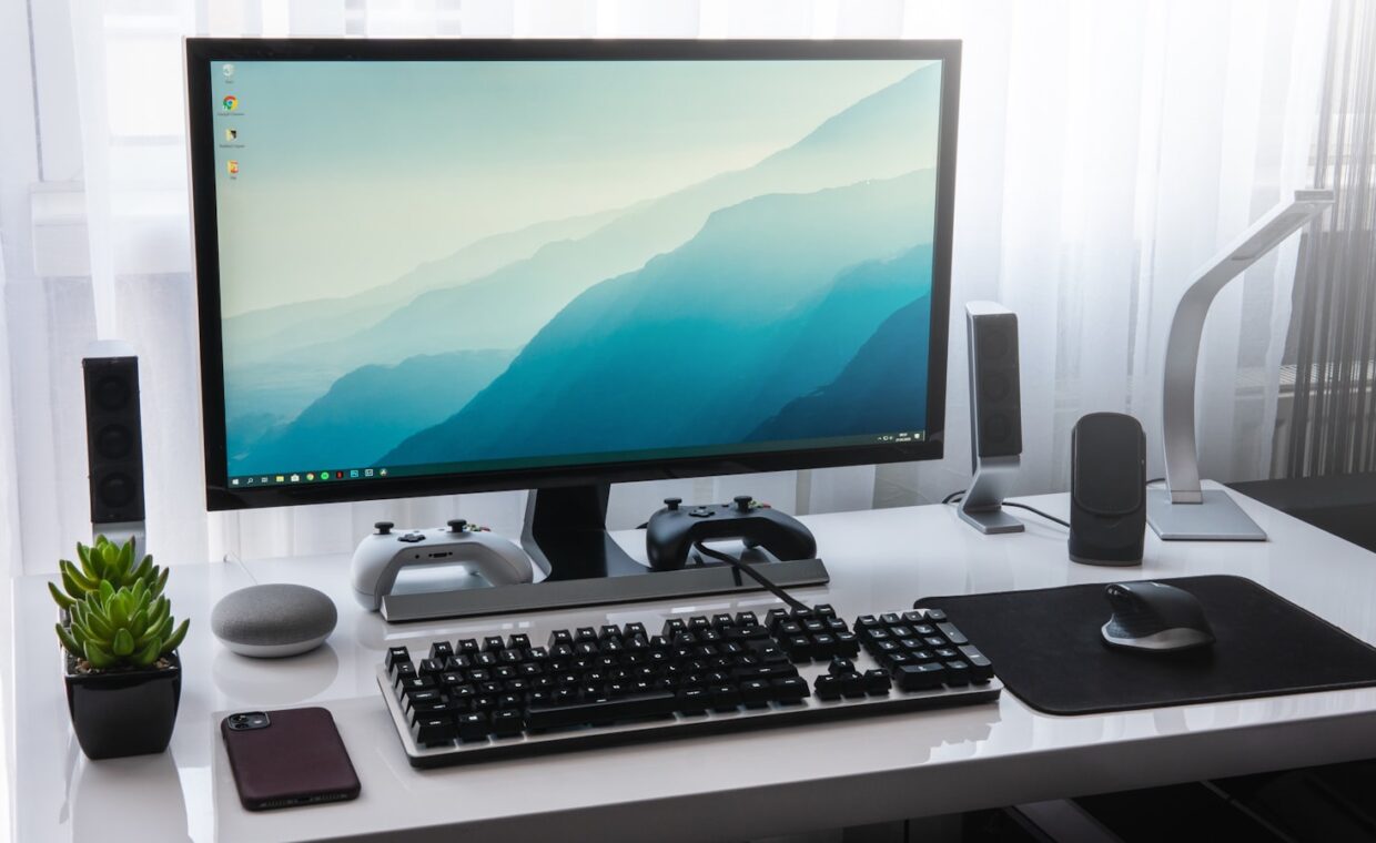 External monitor setup, photographed for a technology article.