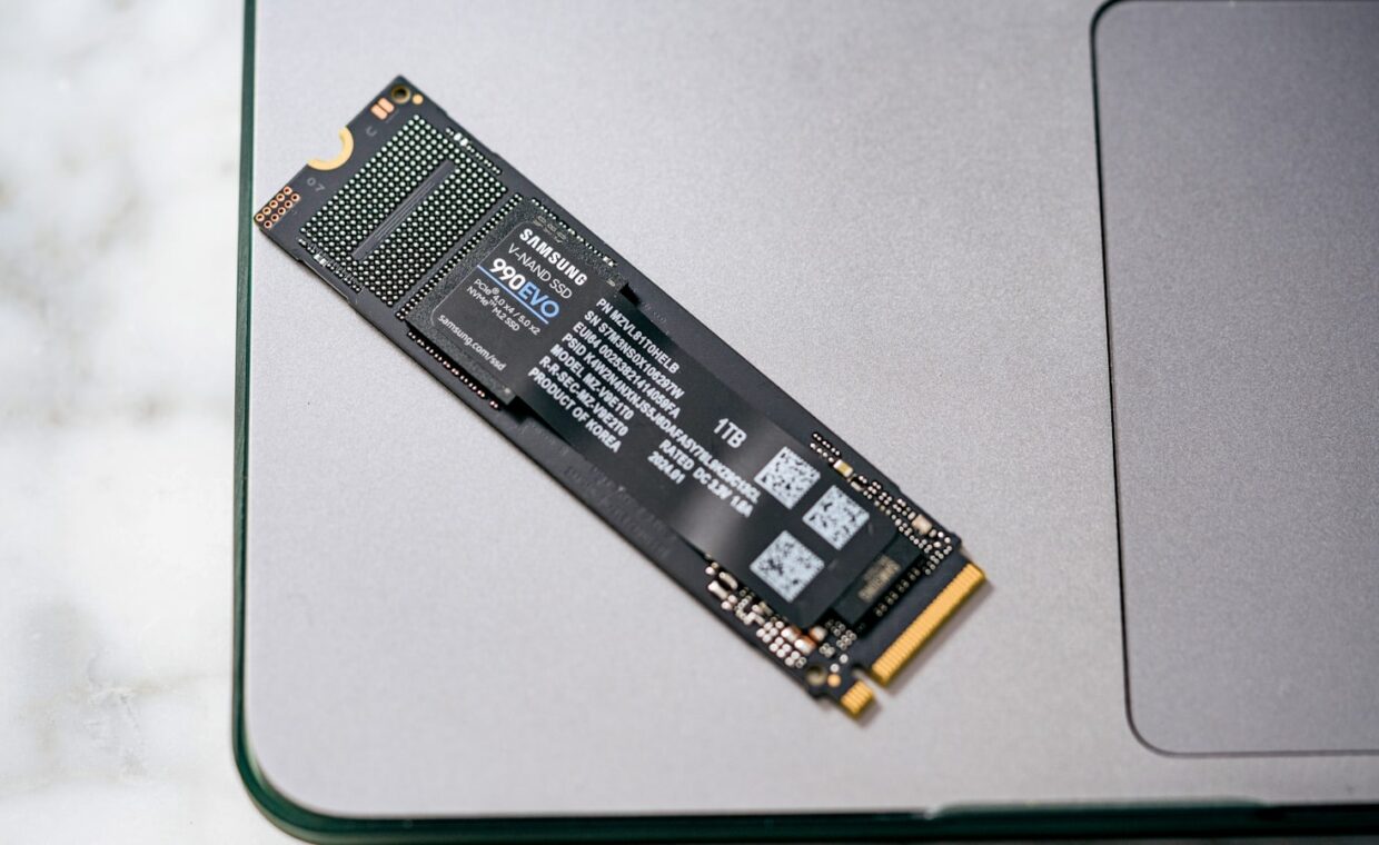Ssd label detail, photographed for a technology article.
