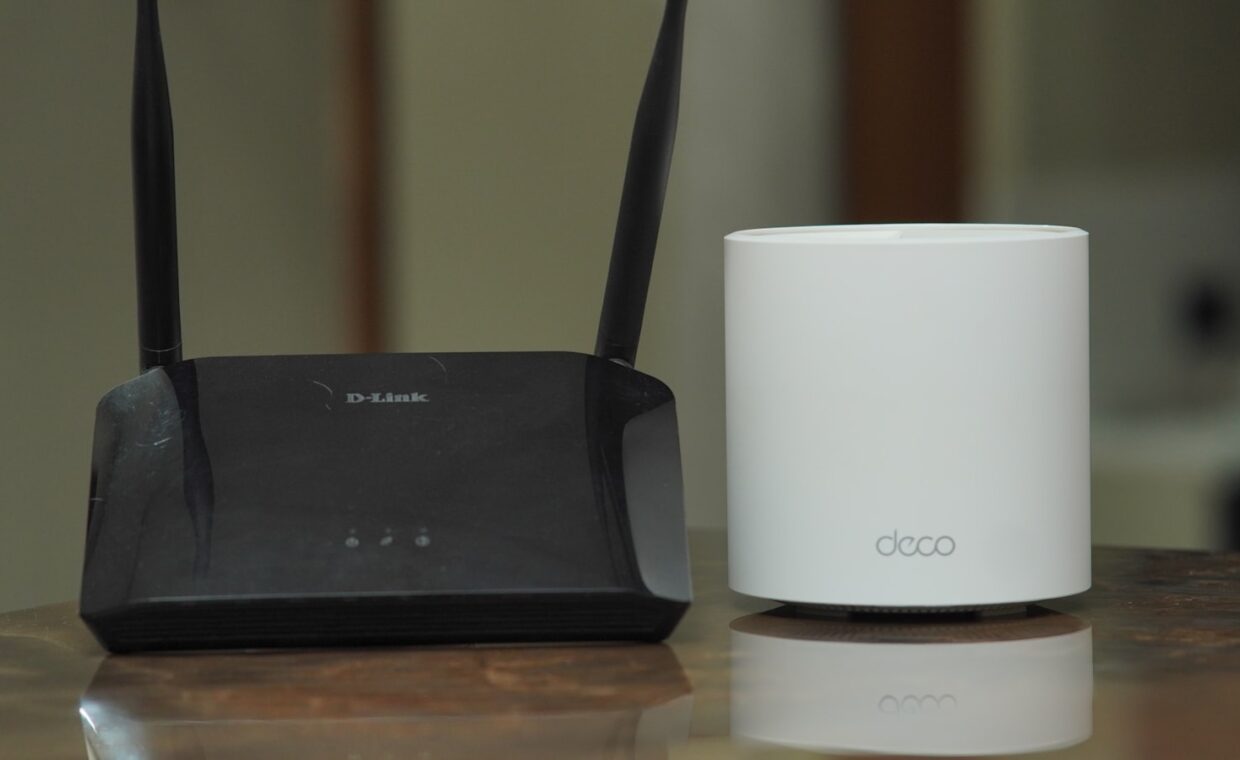 Router antennas, photographed for a technology article.