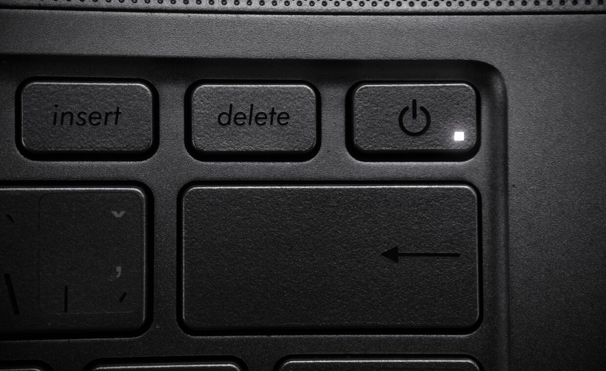 Laptop power settings, photographed for a technology article.