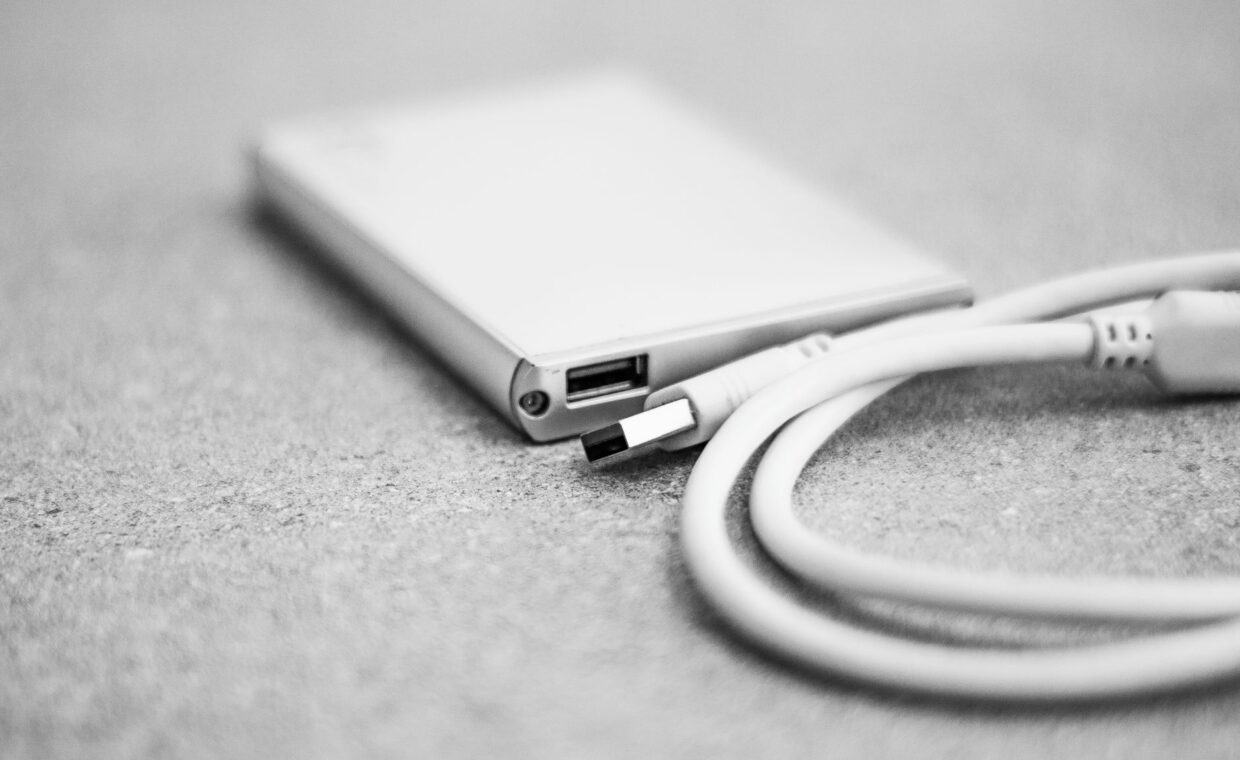 Backup drive cables, photographed for a technology article.