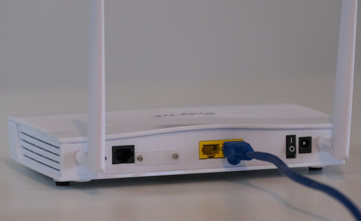 Router settings screen, photographed for a technology article.