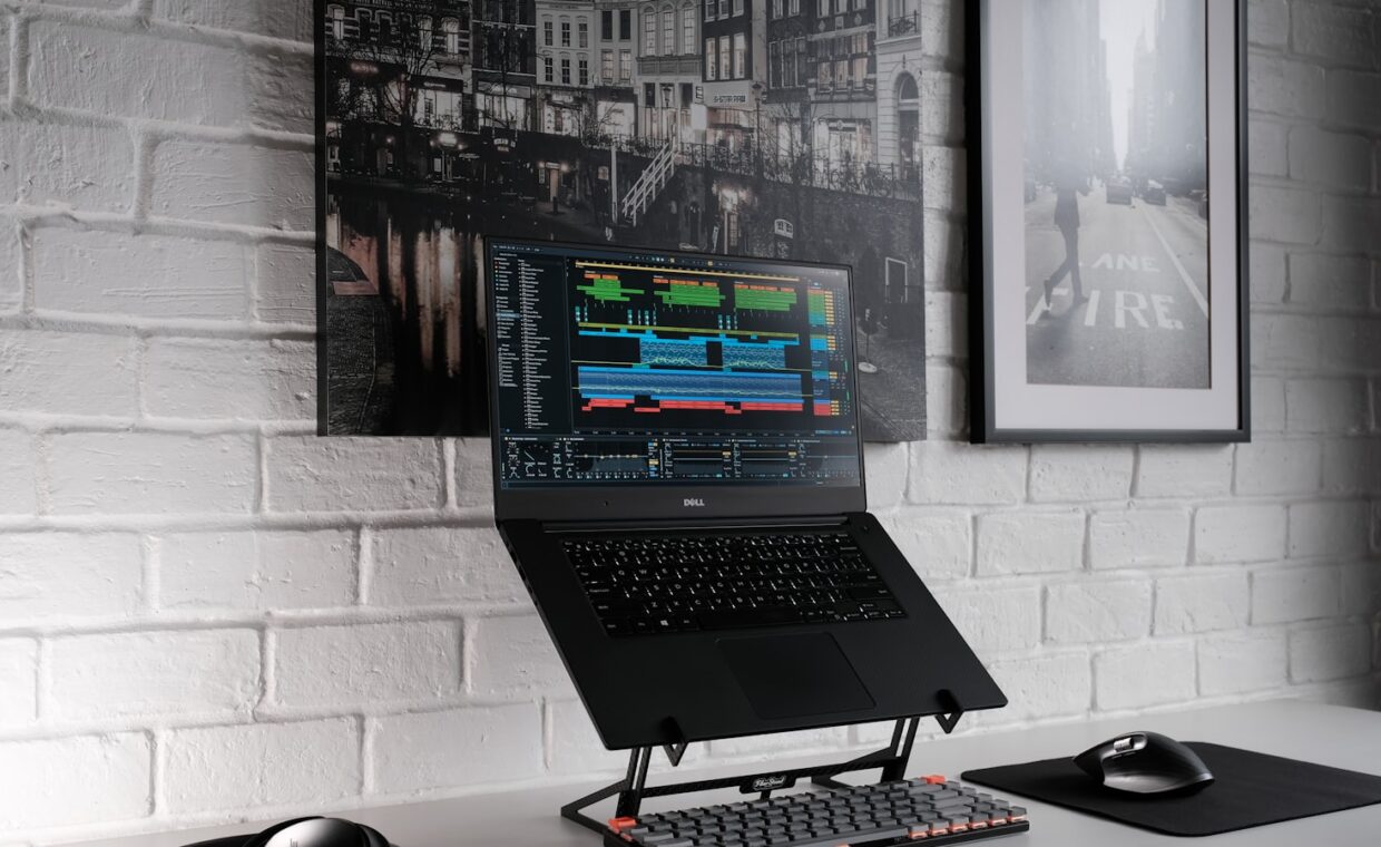 Laptop cooling stand, photographed for a technology article.