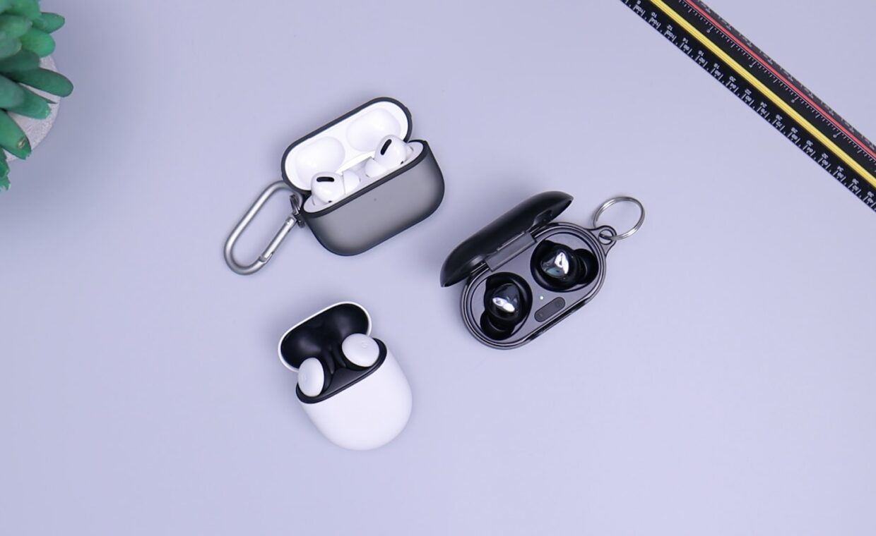 Wireless earbuds case, photographed for a technology article.
