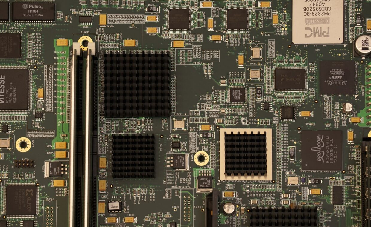 Motherboard pcie slots, photographed for a technology article.