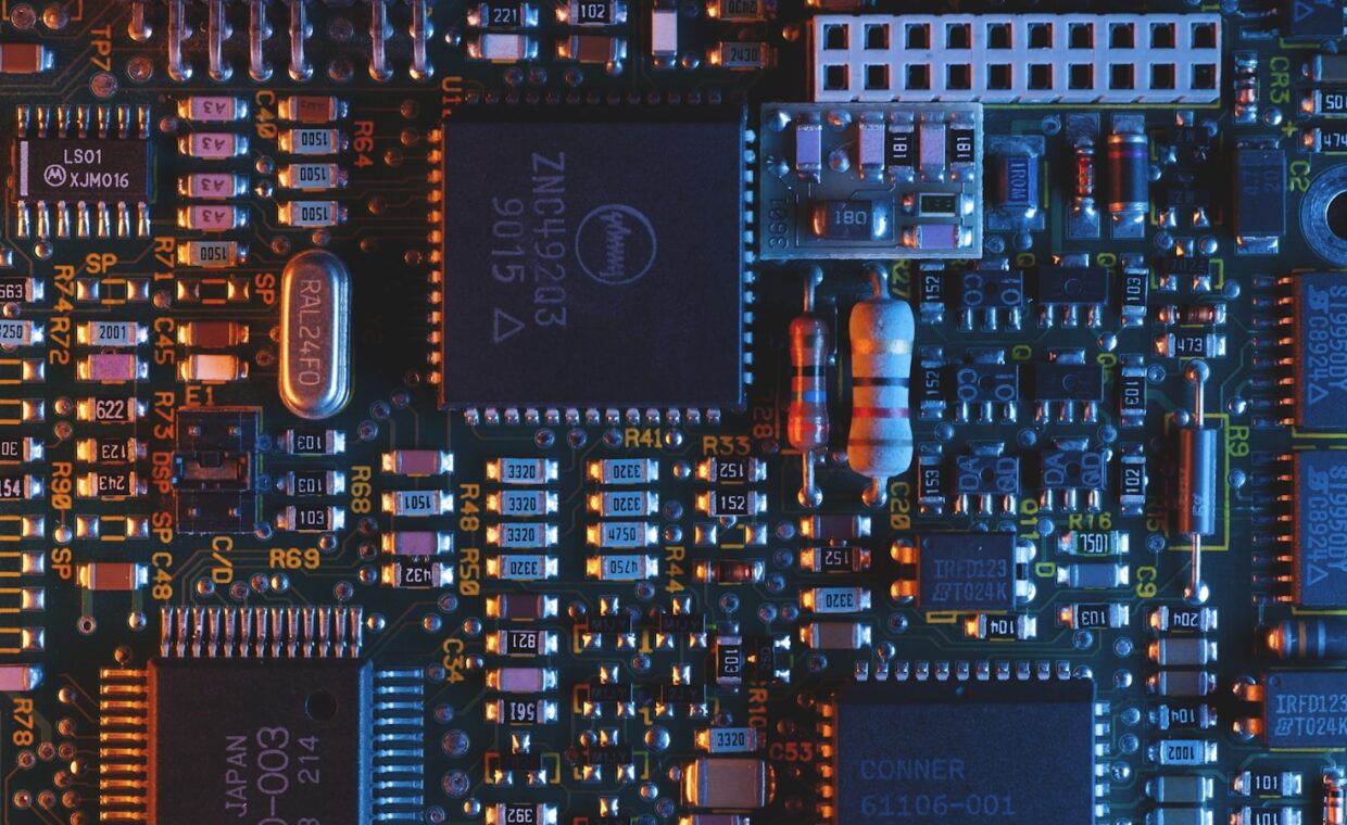 Bare circuit board, photographed for a technology article.