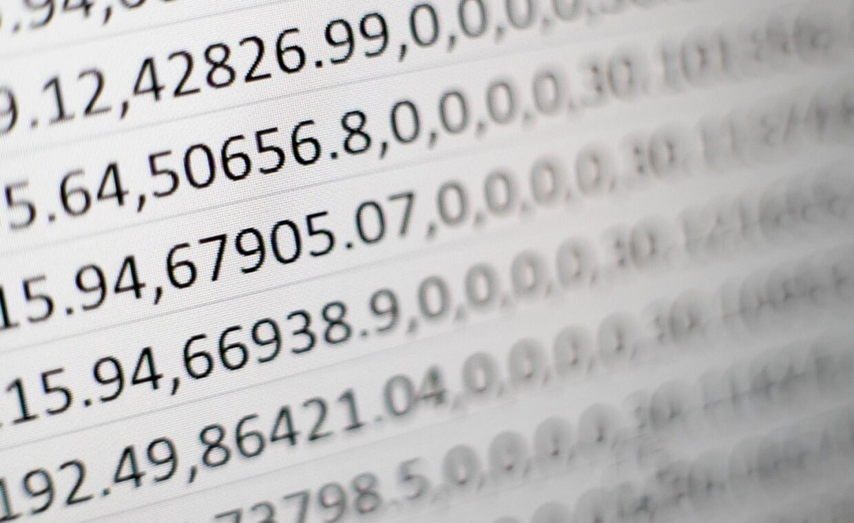 Corrupted file data, photographed for a technology article.