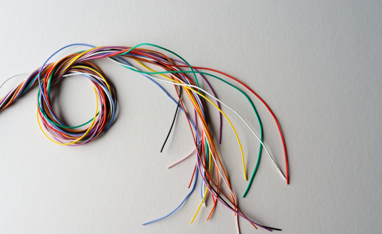 Breadboard jumper wires, photographed for a technology article.