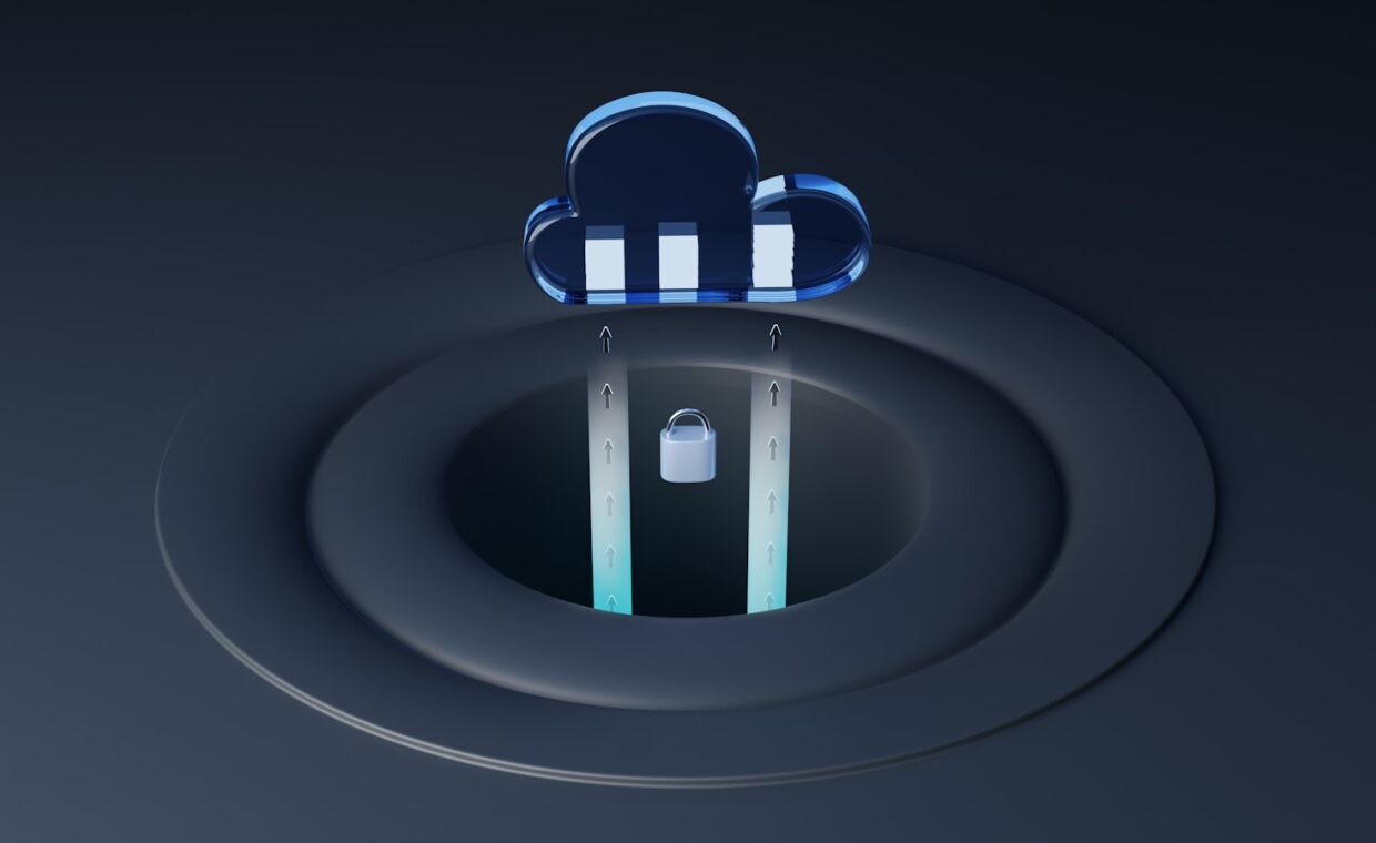 Cloud sync icon, photographed for a technology article.