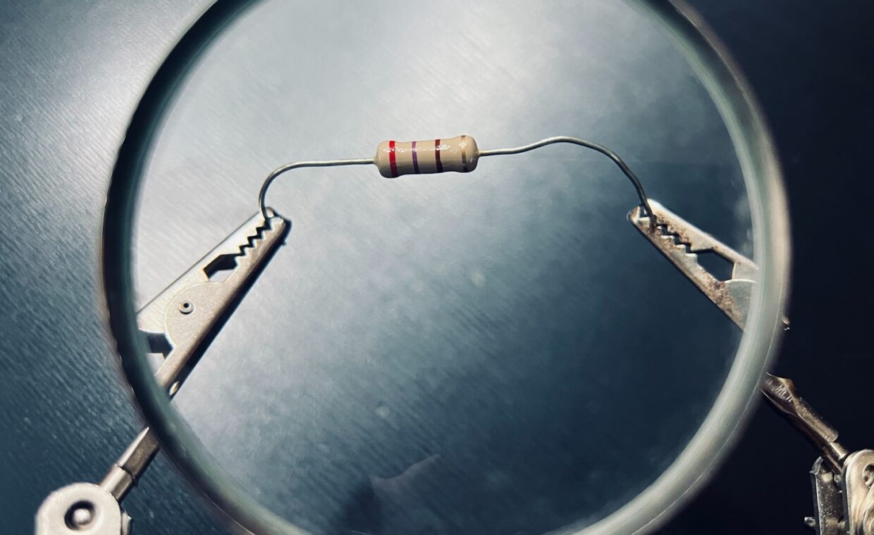 Led with resistor, photographed for a technology article.